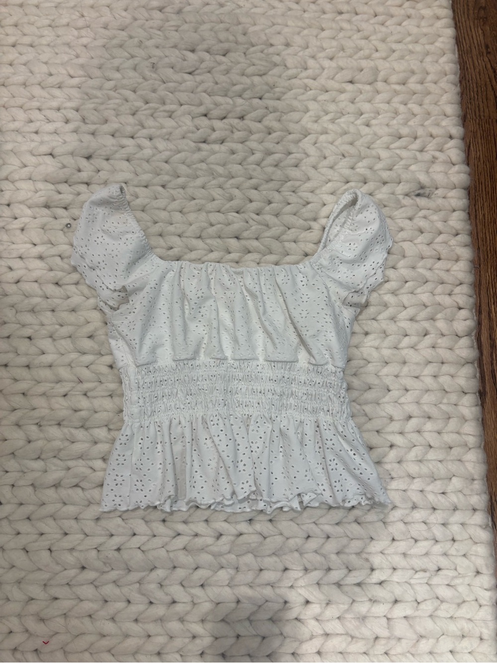 URBAN Romantics White Eyelet Smocked Peplum Top